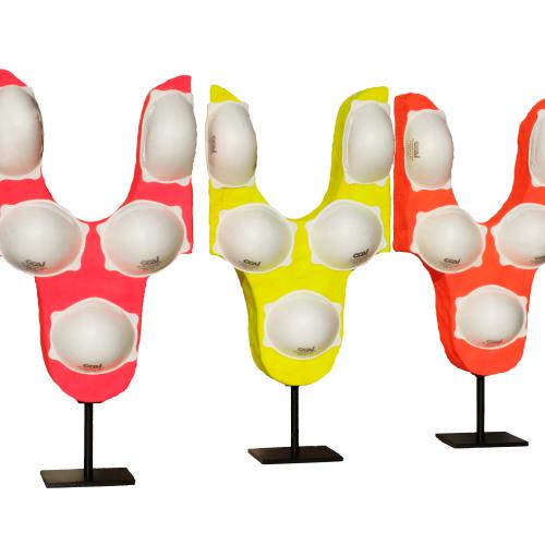 3 sculptures ST-S626-627-625- série ''Respiro'' extrudé peint fluo+ 3x5 masques protection - 64x32x15 cm