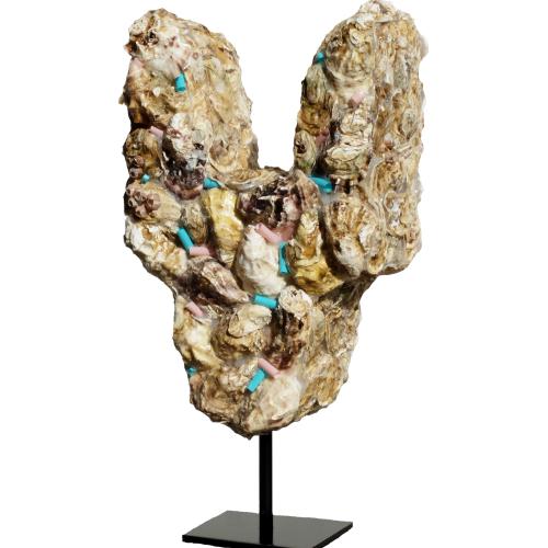 Sculpture ST-S602 - coquilles d' huîtres sur résine + déchets plastiques - 54x28x20 cm
