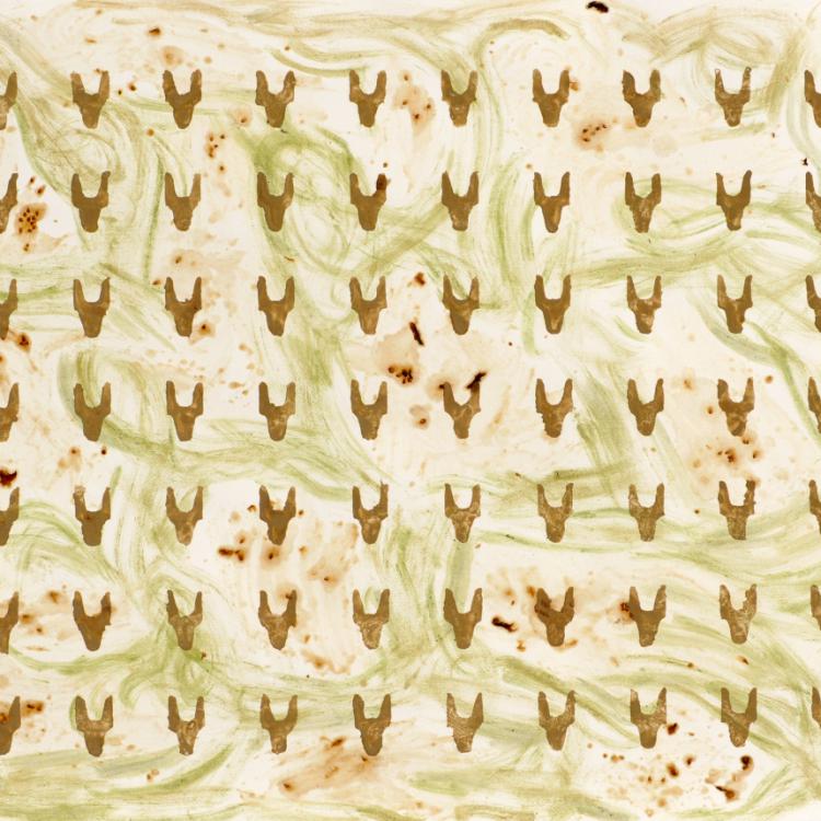 Œuvre sur papier de la série ''Eloge de la Tomate'' « ST-P 667-A» sucs, chairs, peaux et graines de tomates + chlorophylle + terre crue - 70x100 cm