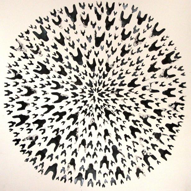 Œuvre sur papier de la série« Rythmes » ST-P605-O - encre de Chine sur papier – 70x70 cm