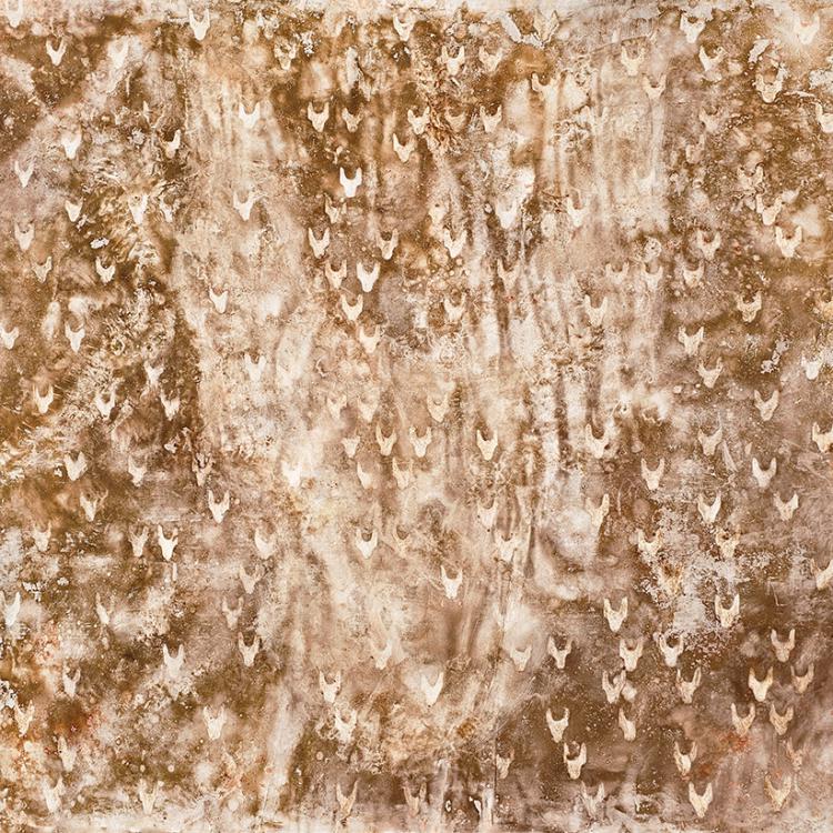 peinture ''Sans-titre'' ici terre du jardin sur papier - format carré 3 - 150x150 cm