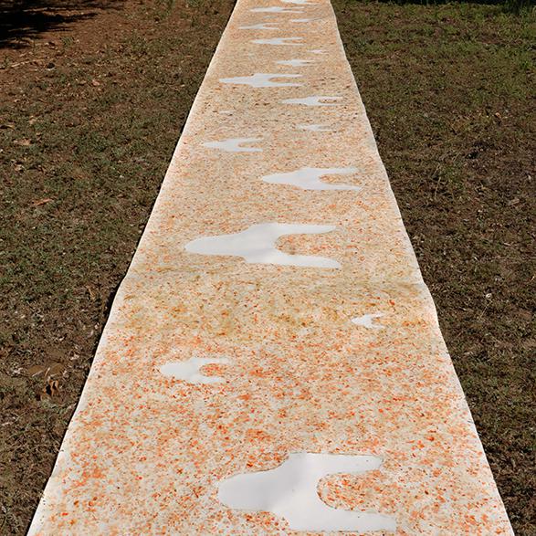 série ''Eloge de la tomate'' - jus+graines+peaux+chairs sur papier - 126 x1030 cm