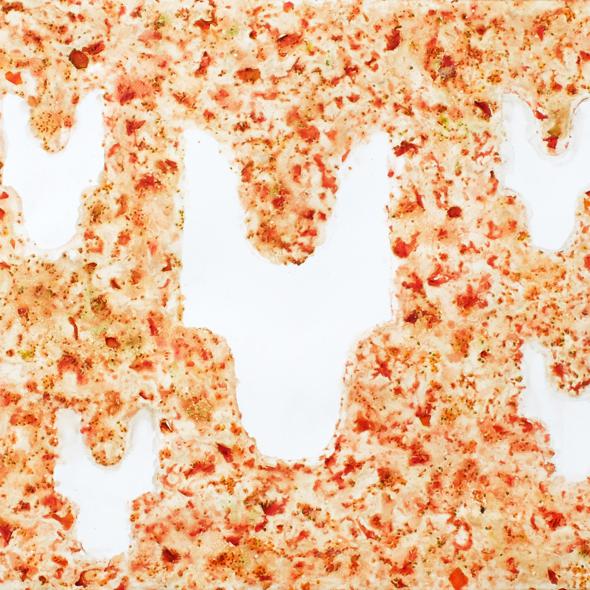 série ''Eloge de la Tomate'' - jus chair graines peaux de tomate sur papier-70x100 cm