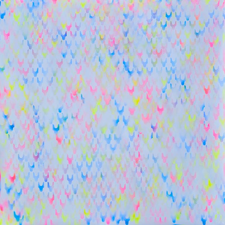 série ''peinture fluo'' - ''Sans-titre'' ici '' 3 couleurs '' peinture fluo sur papier-150 x150 cm -