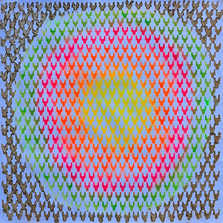 série ''peinture fluo'' - ''Sans-titre'' - peinture fluo et terre brute naturelle sur papier-150x150 cm