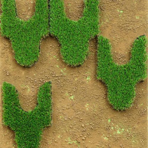 Série ''Signes de Terre''- ''ST-P1065''- gazon synthétique - terre crue et acrylique- toile/châssis - 100x81 cm