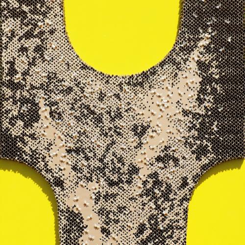 Série ''les Ruches'' -peinture-volume- structure cartonnée+ abeilles pvc sur peinture laque-220x120x10 cm