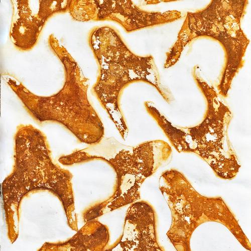 série ''Rouille'' sur toile libre- ''Désordre I '' empreintes ici '' Forme initiale'' de 1991-140x46 cm