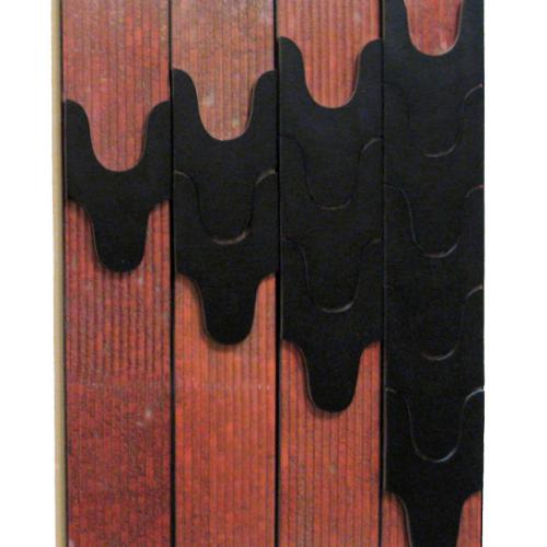 série ''Eloge de la Nature'' peinture ''ST P057'' + modules en extrudé + bauxite et autres granulats volcaniques sur polycarbonate et châssis en fer- 135 x105 cm