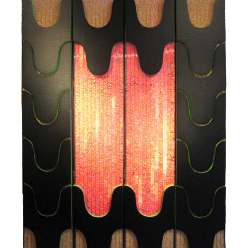 série ''Eloge de la Nature'' peinture ''ST P058'' + modules en extrudé + graines de maïs naturelles ou peintes sur polycarbonate et châssis en fer- 135 x105 cm