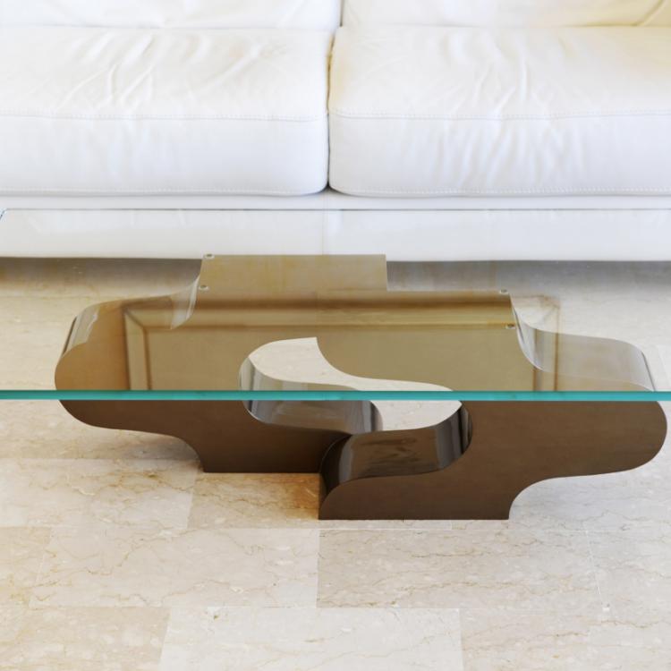 table '' DUO '' : 2 modules bois massif peint ici couleur bronze finition brillant + verre ultra blanc trempé-  dim. 115x65x33 cm-